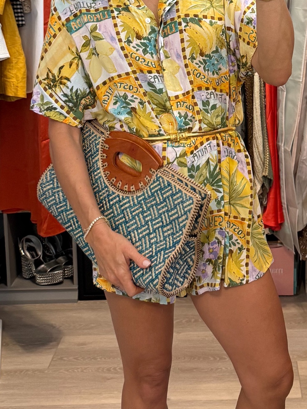Blue Woven Oversized Clutch Resort Bag